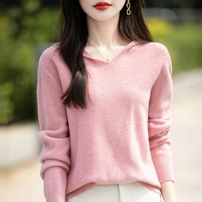 长袖厚款连帽百搭宽松型宽松纯色打底衫羊毛衫