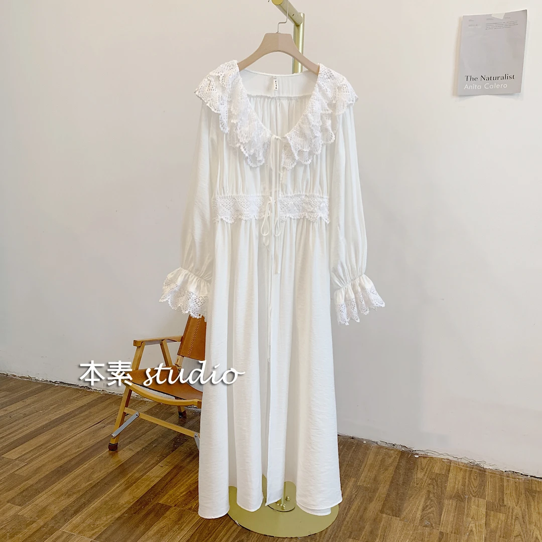 奈奈公主C3818蕾丝拼接系带双层娃娃领连衣裙宽松时尚