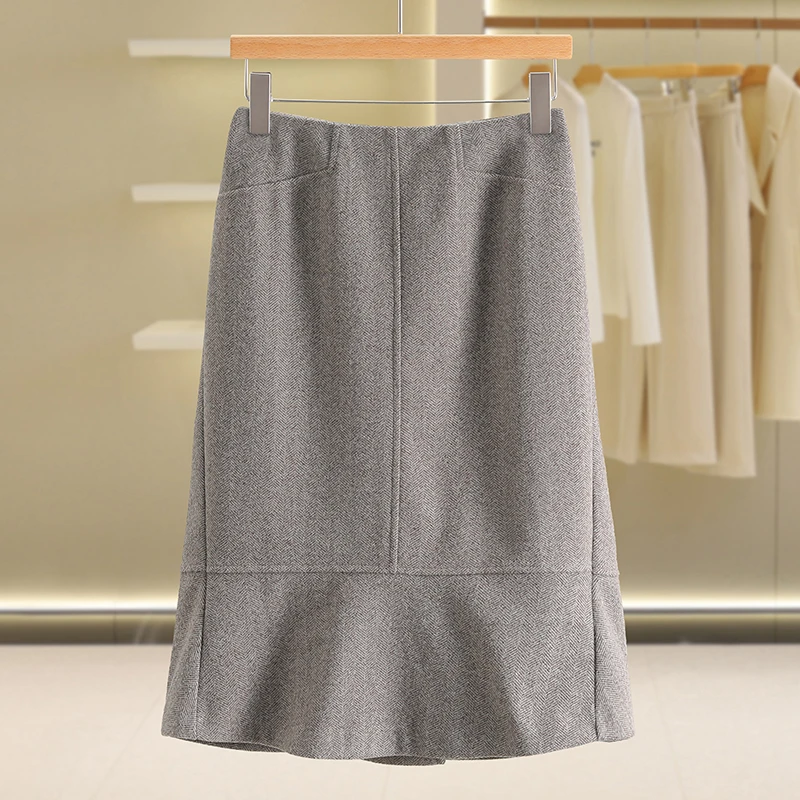 【伍莎-自营】不规则高腰人字纹包臀半身裙#TBR38E001