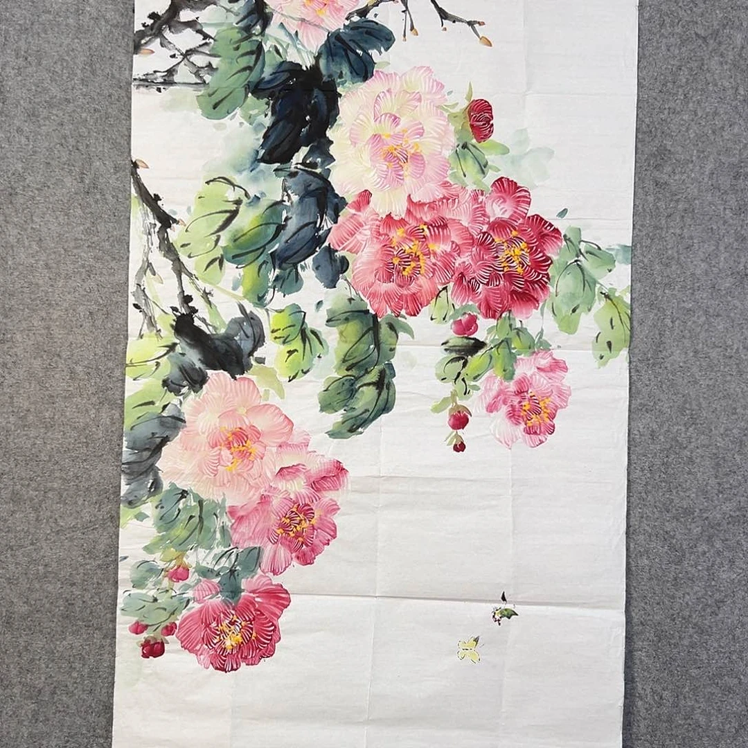 国画397 花鸟在树丛的顶端鸣叫叫声