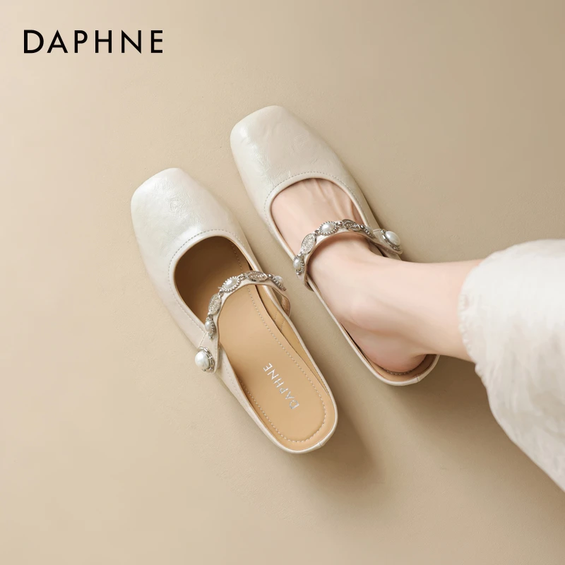 达芙妮包头外穿拖鞋内增高2025秋季新款气质单鞋水钻穆勒凉拖鞋女