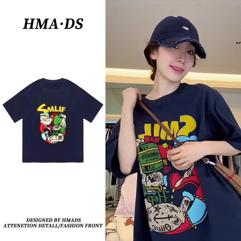 美式设计感宽松遮屁股上衣夏2025新款显瘦百搭印花短袖中长款T恤