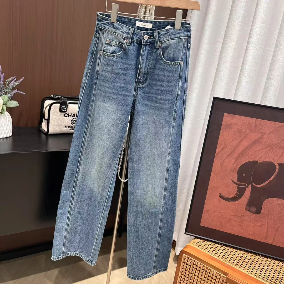 0808春节新款高档牛仔裤直筒裤显瘦百搭宽松裤子阔腿九分女装休闲