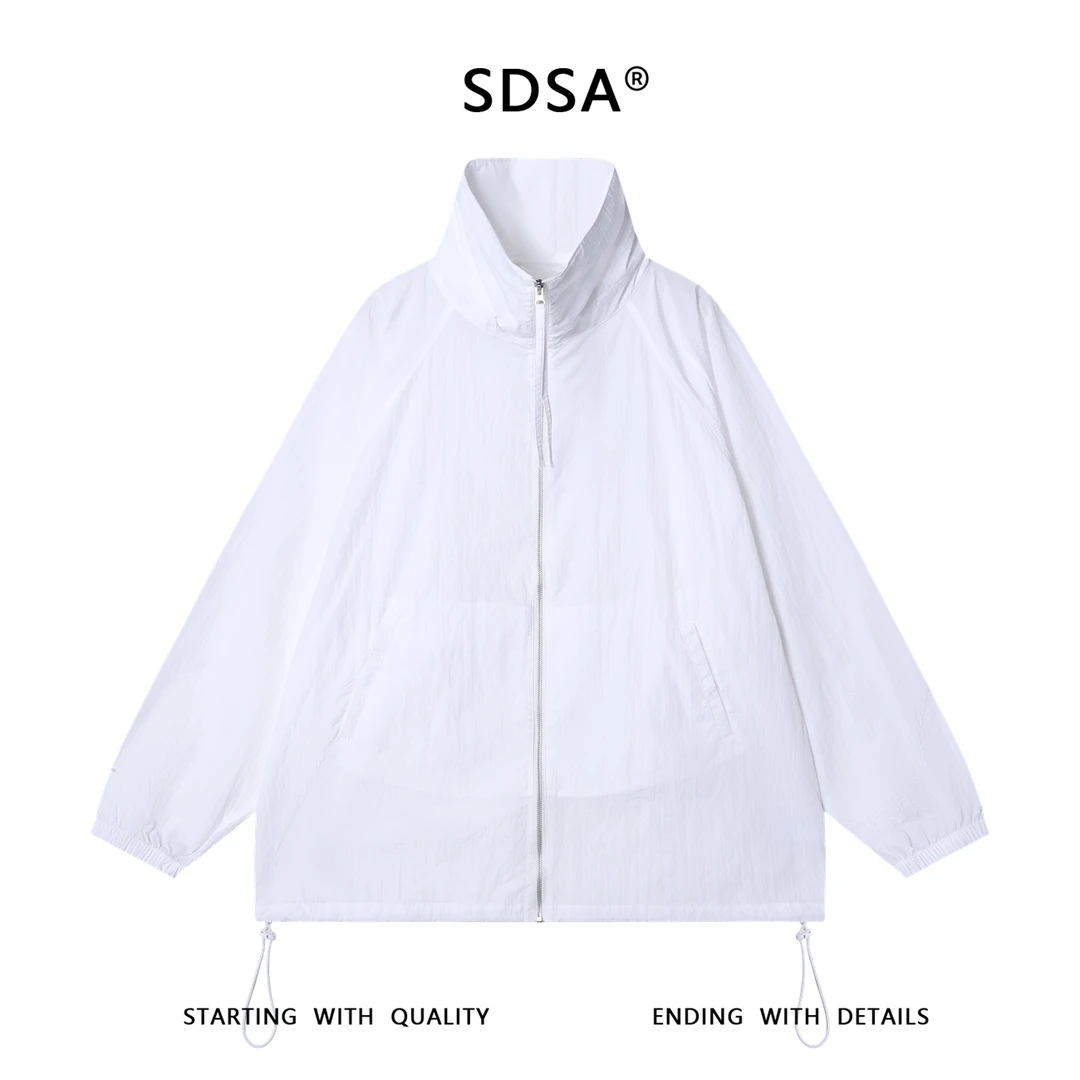 夏季高级感新款纯色立领连帽防紫外线防晒衣轻薄户外松紧宽松上衣