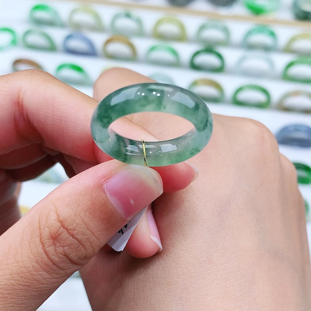 翡翠戒指未镶嵌14号冰润飘花