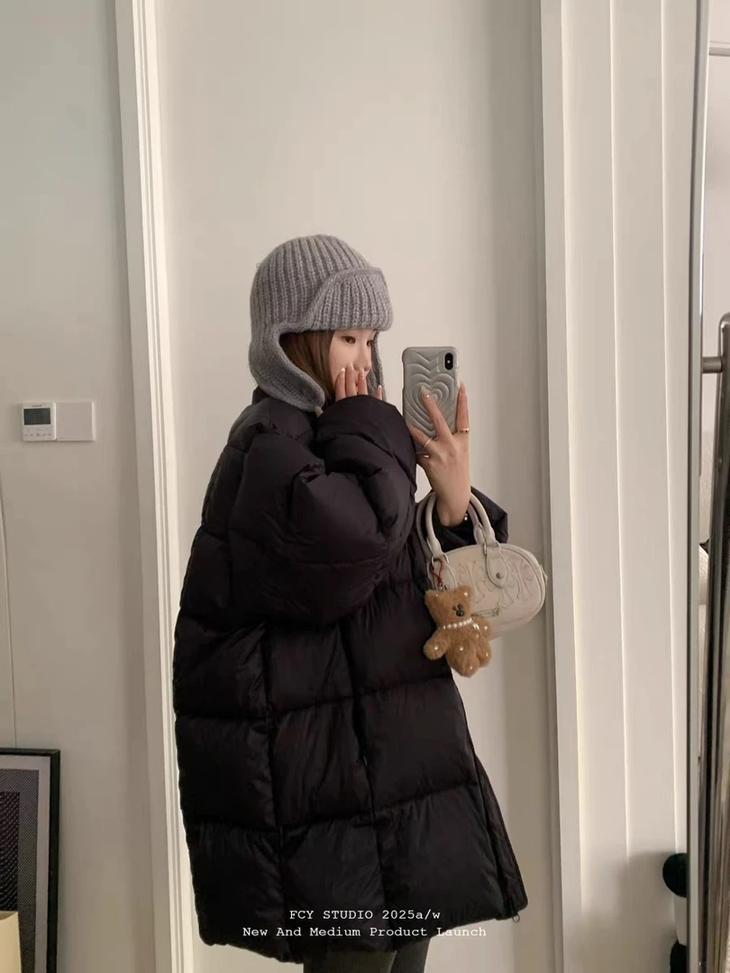 灰灰呀！628 年货款 高度蓬松 韩代设计感立领方块格一手长羽绒服