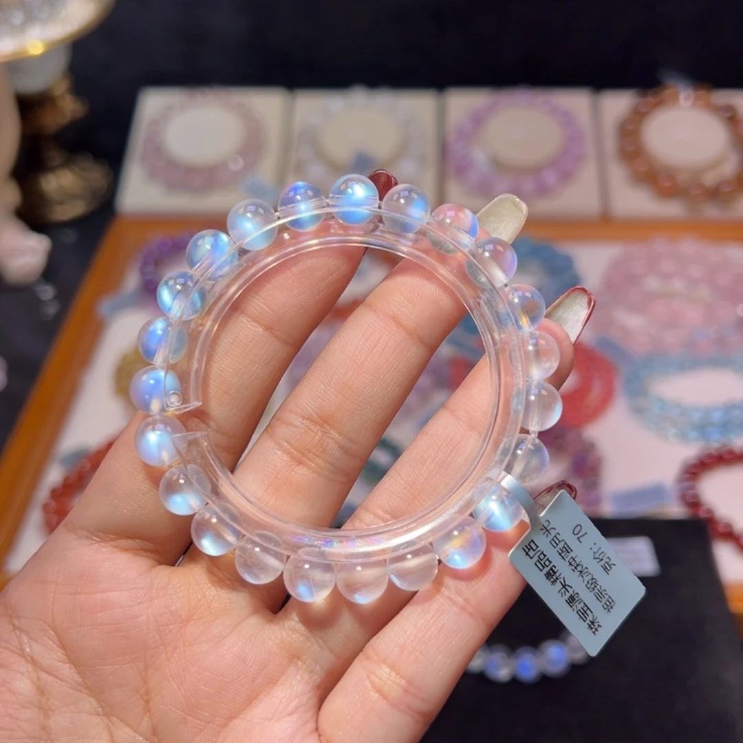 月光石手串未镶嵌就***啊冰种蓝月光8.3m m