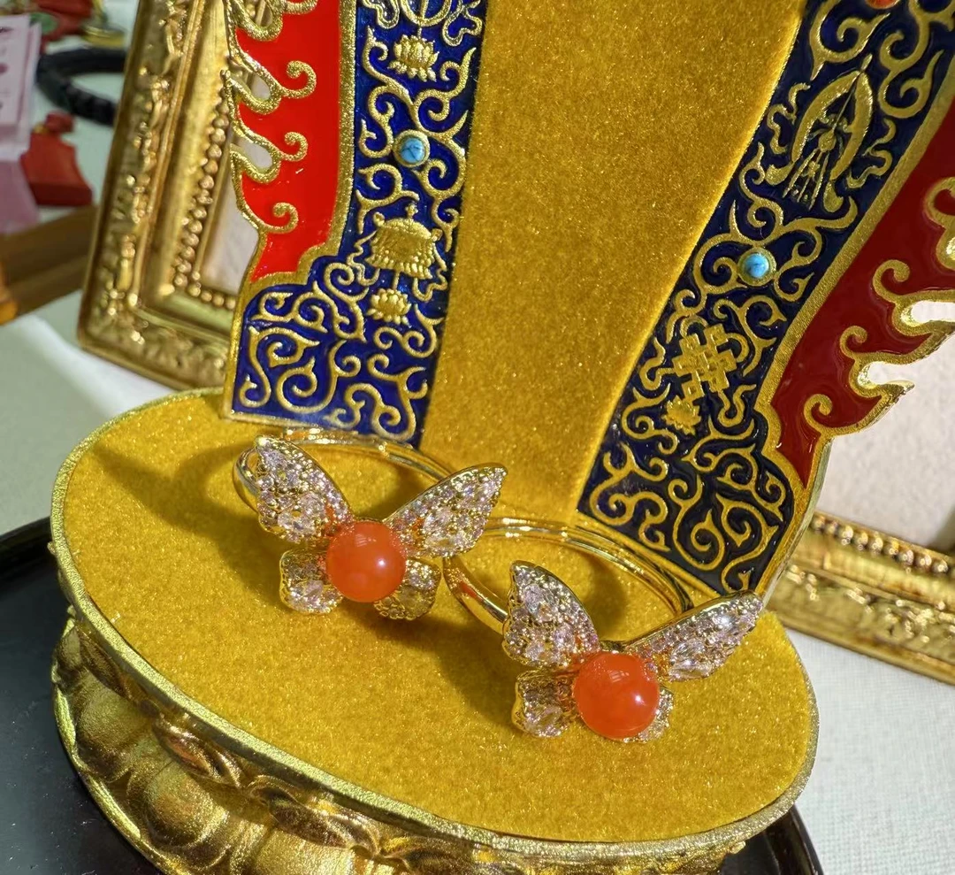 【灰姑娘原创】南红玛瑙蝴蝶戒指M1031（多样性发一）