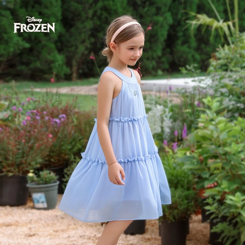 Disney/迪士尼纯色长袖春夏季公主风欧若精灵风连衣裙女童拼接