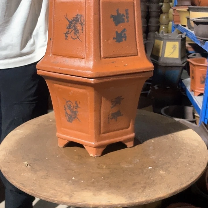 25红清雅六方花盆花盆