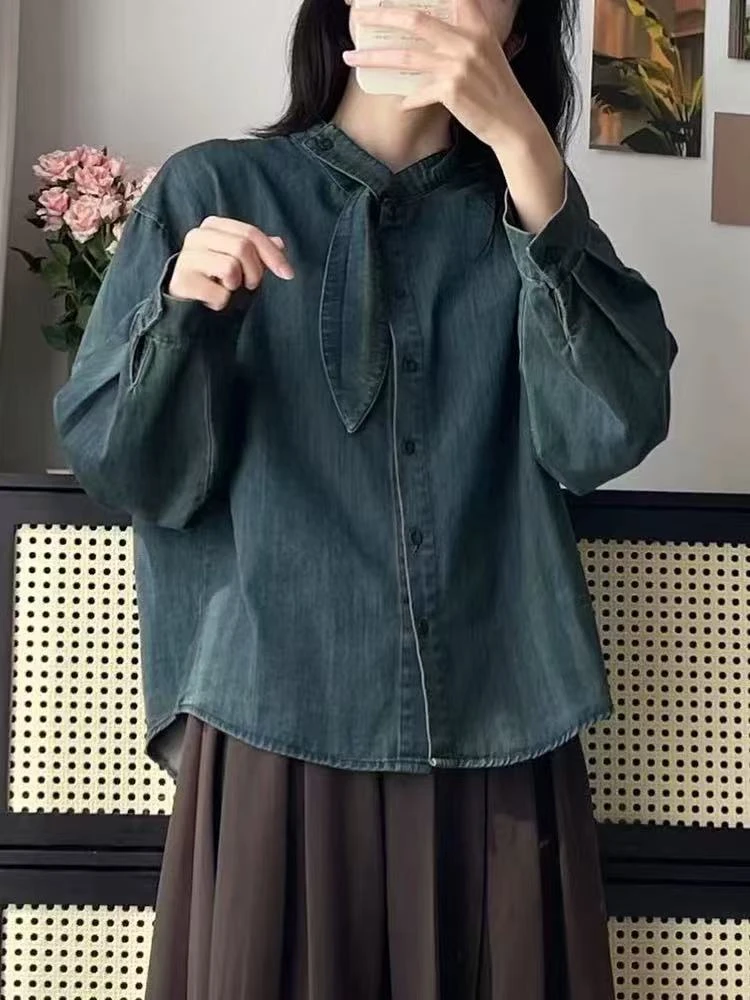 美美服装店8626春季新款 设计感韩系牛仔衬衫