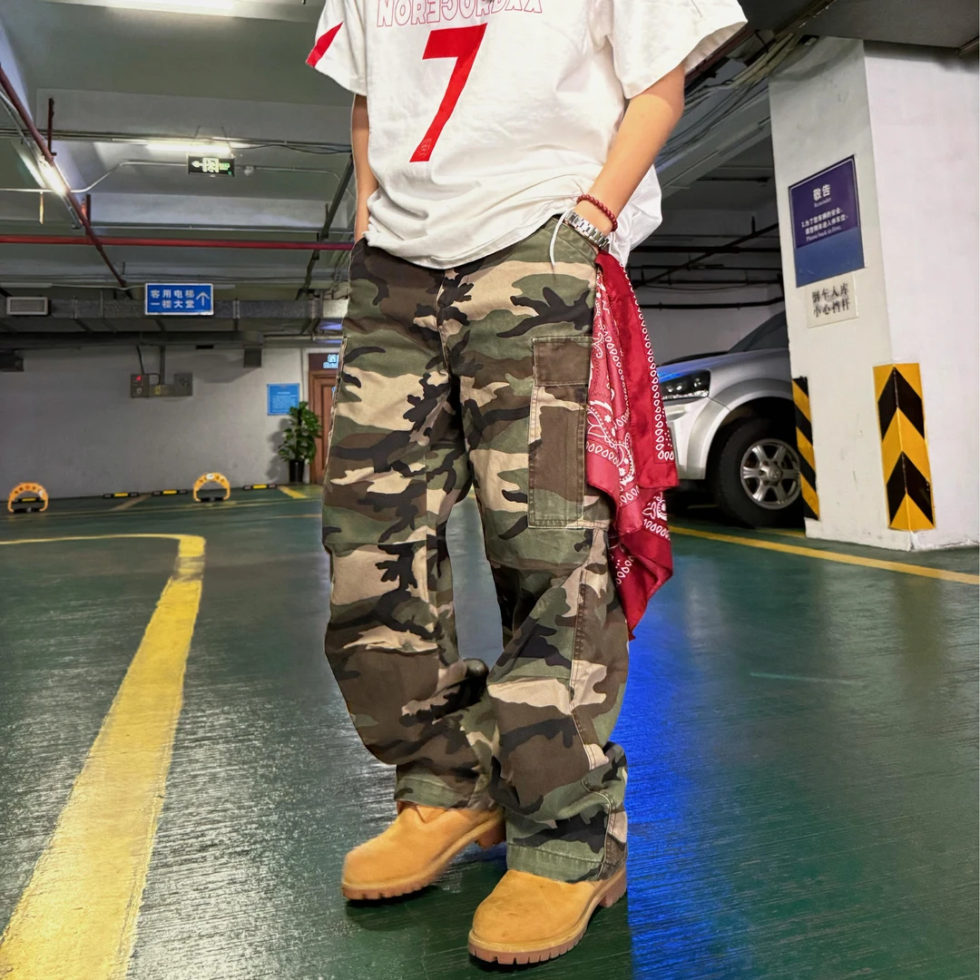 A【锥形迷彩裤】工装长裤美式工装裤男休闲直筒多口袋作训裤迷彩裤