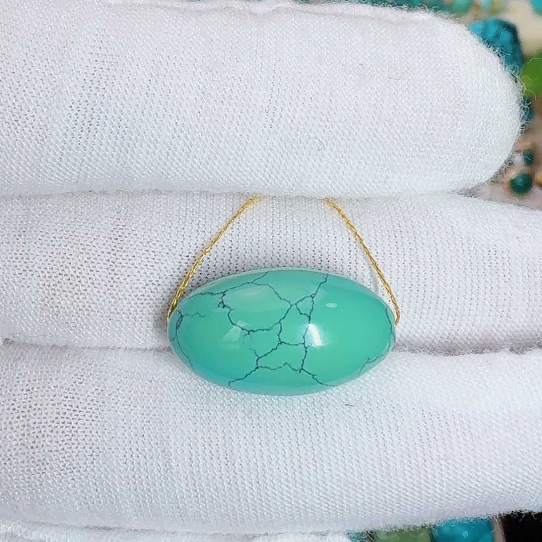 绿松石未镶嵌珠宝奇石水草纹桶珠