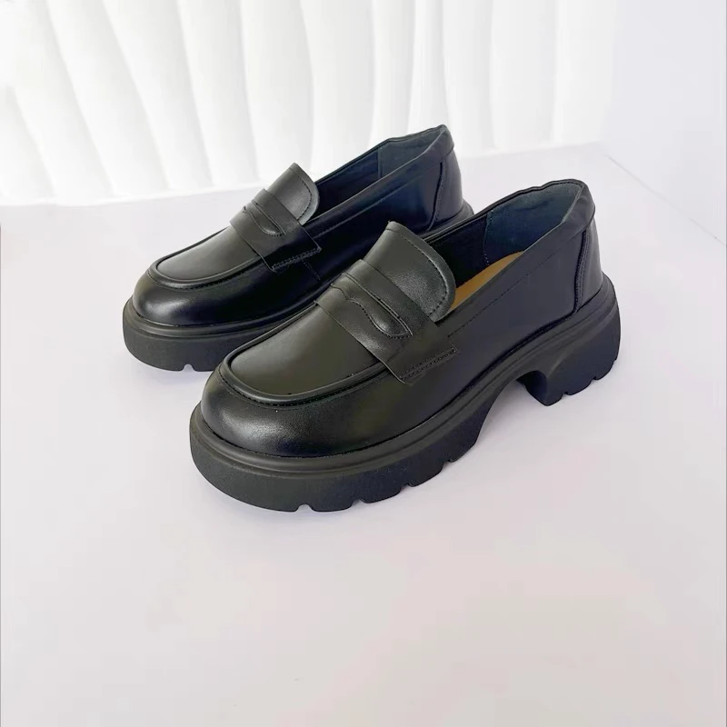 春季新款英伦风一脚蹬小皮鞋厚底女单鞋