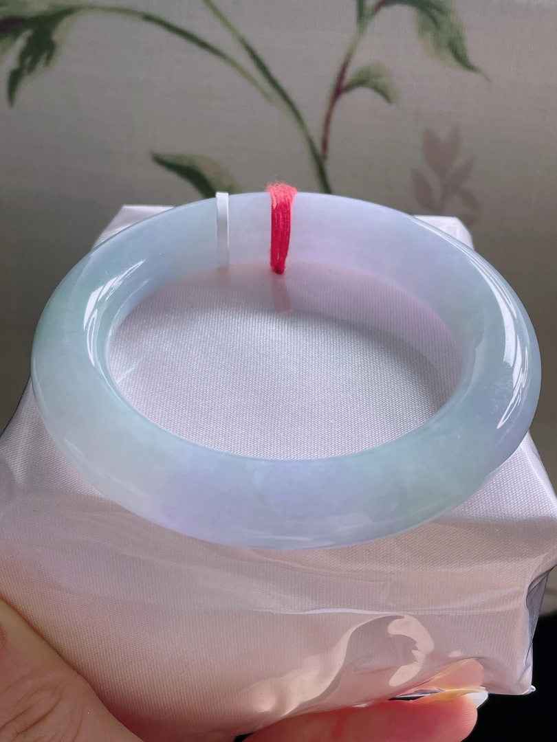 糯种淡春彩56.2圈胖圆条手镯贵气典雅正品天然缅甸翡翠A货玉镯
