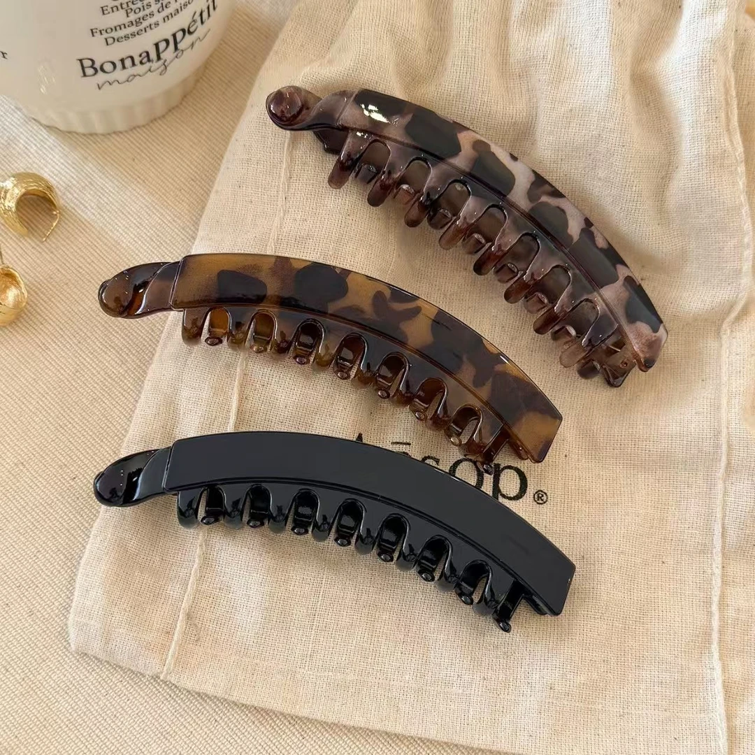 基础百搭豹纹香蕉夹女高马尾竖夹发抓高级感后脑勺发卡通勤发饰品