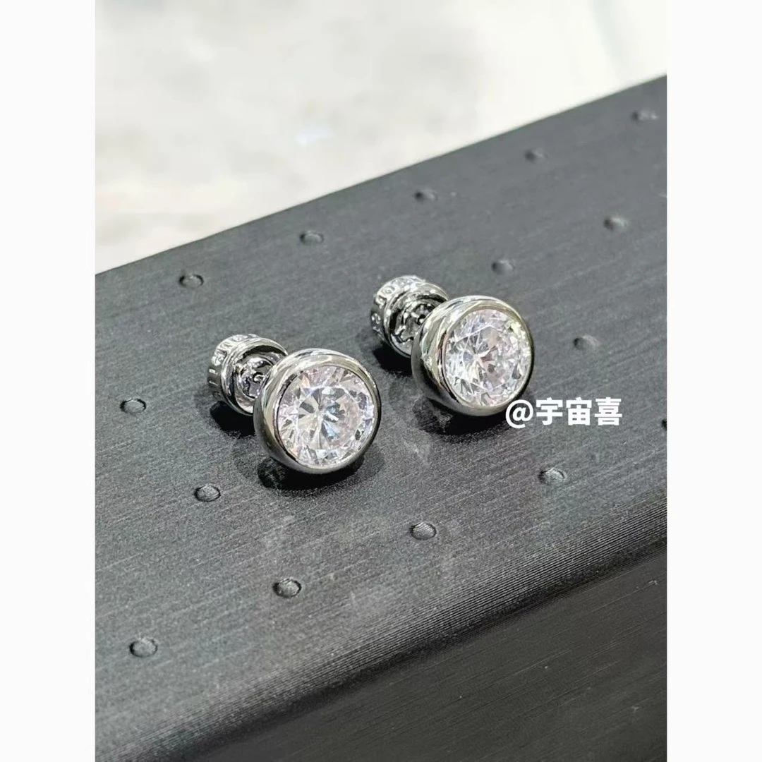 铜合金锆石耳饰 T3-014【金属极简白锆圆形锆石冰糖耳钉】银色