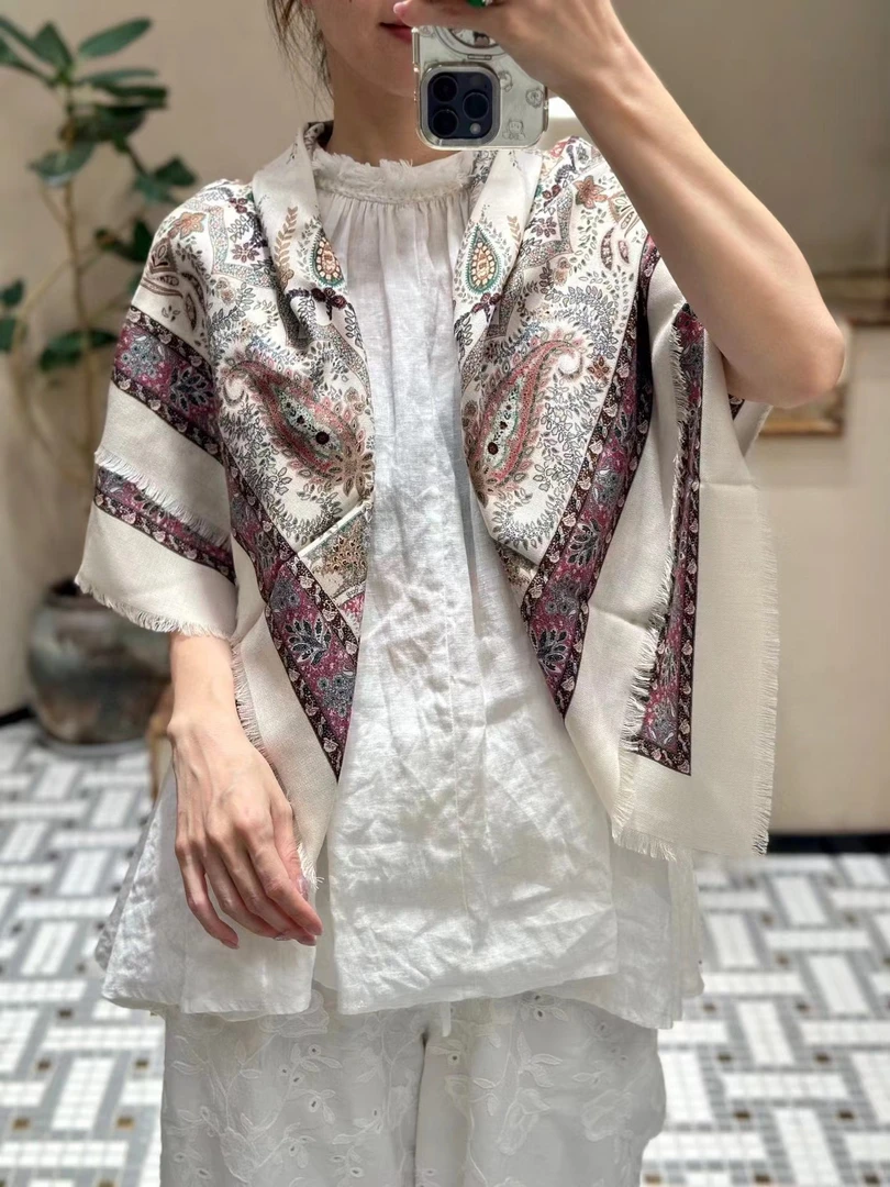 真丝羊毛lp玫红色复古腰果105方巾女士丝巾围巾防晒披肩外搭F277