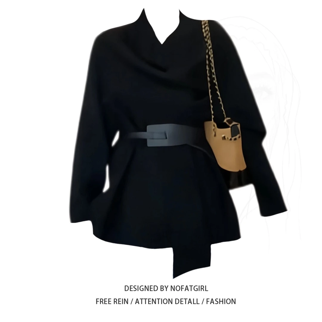 大码胖妹妹韩系气质松弛氛围感围巾领气质慵懒针织开衫外套短外套