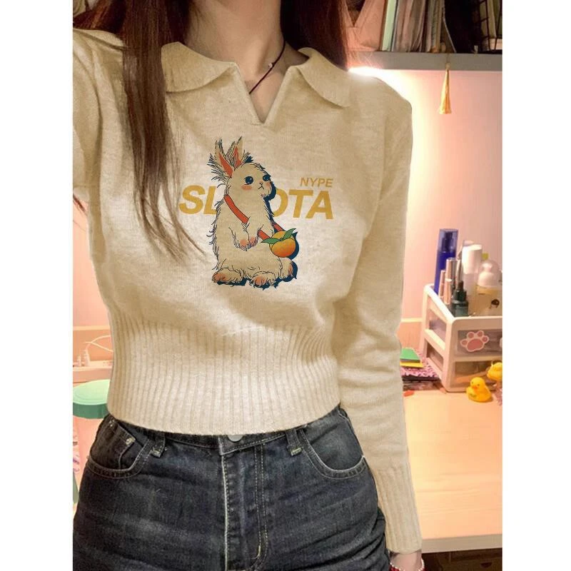 polo领针织打底衫女装春秋2025新款洋派短款毛衣修身内搭高级上衣