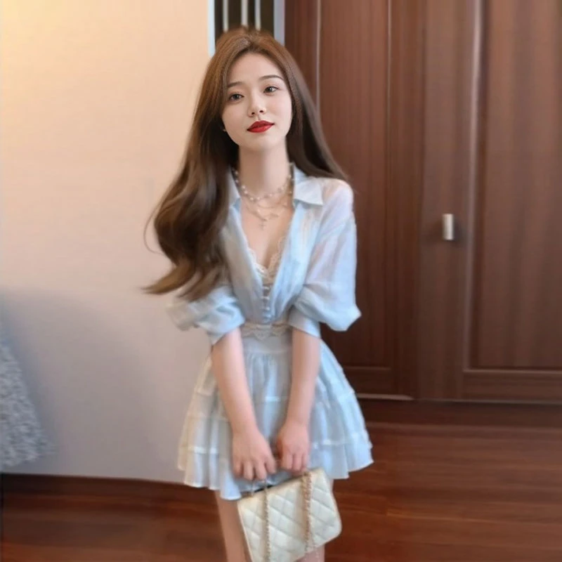 一整套ootd穿搭减龄漂亮独特衬衫半身裙时尚两件套装2025秋季新款