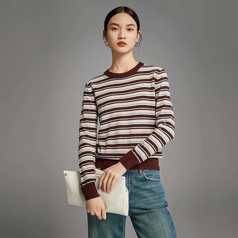 【陈大可专属】MOFAN摩凡冬新款酒红条纹毛衣MAZ384305