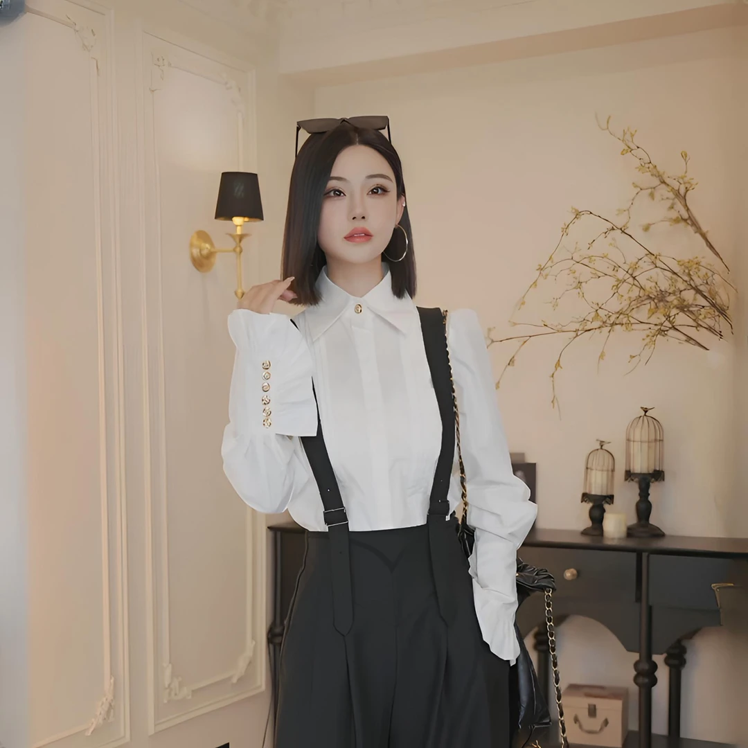 2025春季新款棉质法式通勤气质叠穿时尚百搭设计感春秋长袖衬衫