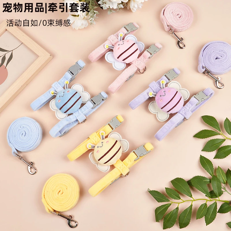狗狗外出牵引绳蜜蜂图案工字背猫咪胸背防挣脱外出遛猫绳宠物用品