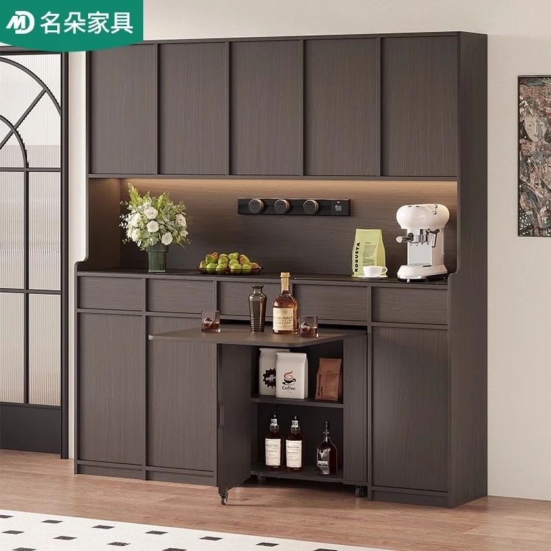 中古风餐边柜折叠餐桌一体靠墙家用小户型客厅储物茶水酒柜5G392