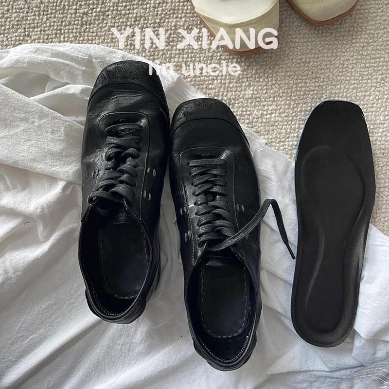 超好吖~水洗 复古黑色德训鞋女新款纯手工单鞋休闲运动鞋板鞋