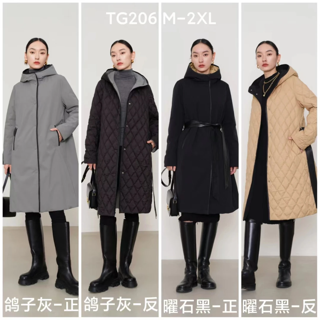 ACSMCREW丨冬季羽绒服女装连帽长款系带修身收腰显瘦白鹅绒TG206
