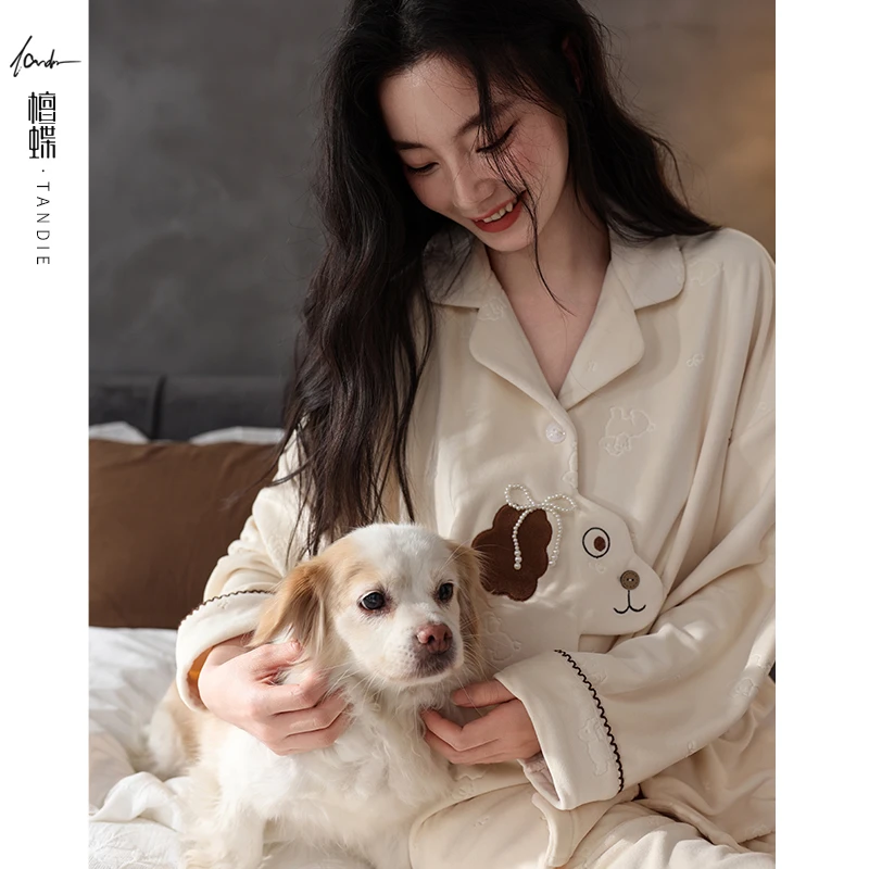 檀蝶女款睡衣2025新款秋冬季睡衣家居服海岛绒加绒加厚睡衣秋冬季