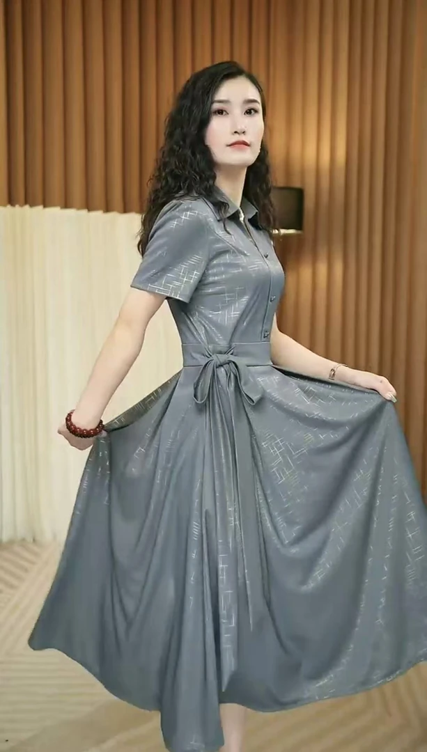 高端洋气修身小众连衣裙女长裙收腰衣服显瘦减龄高贵中长款裙子女