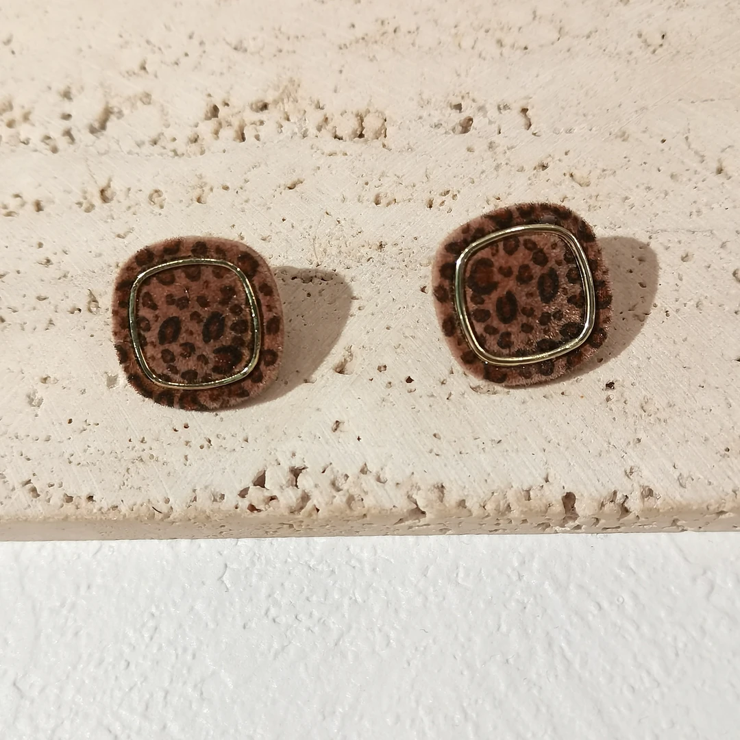 合金耳饰 甜可饰品 美拉德几何豹纹椭圆耳针