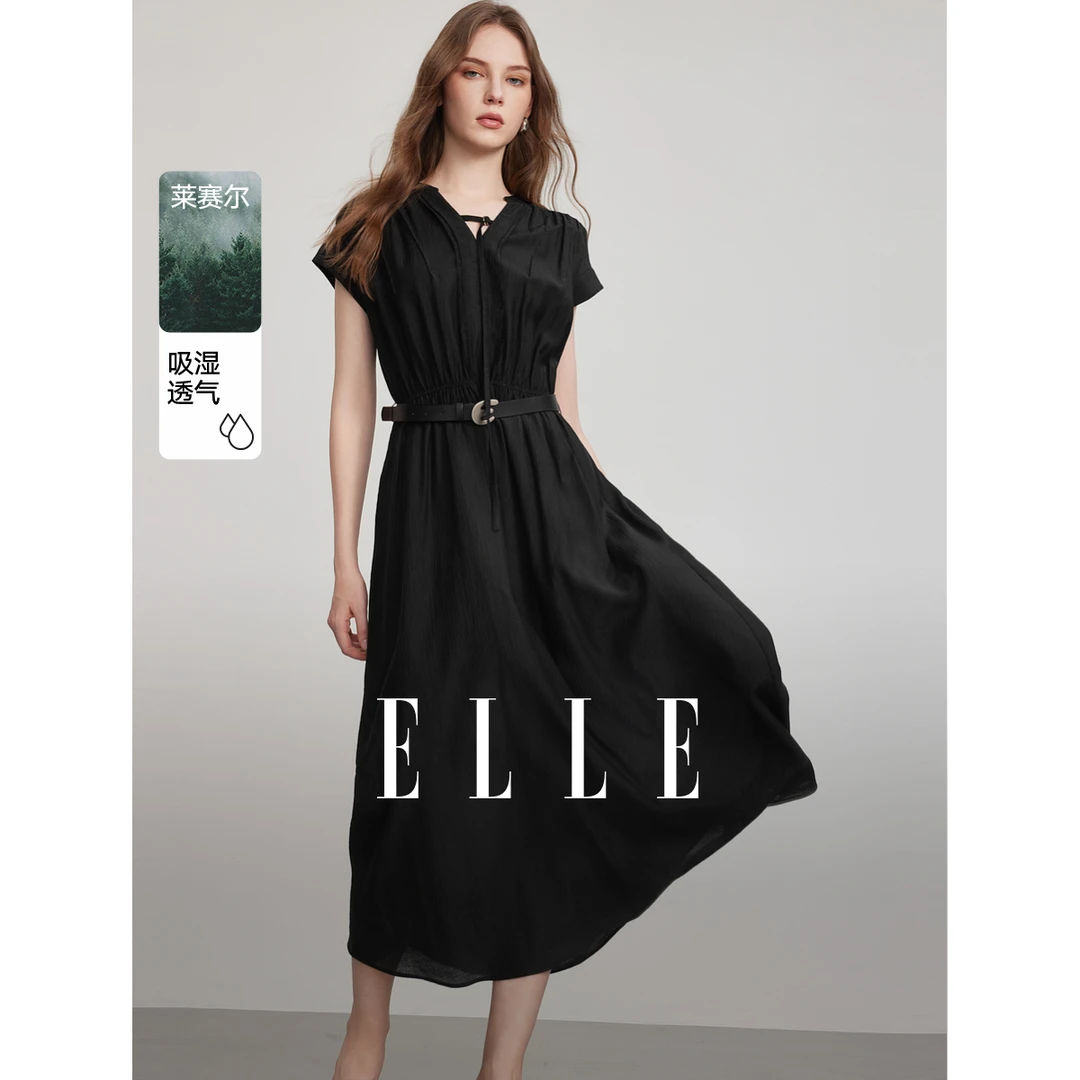 【黄蓉推荐】ELLE绑带连衣裙女2025夏季长裙EL51172