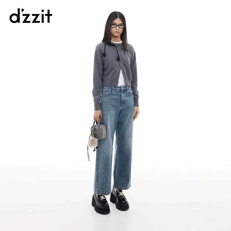 584【专属】dzzit地素针织衫秋冬新中式盘扣开叉上衣女3I4E431