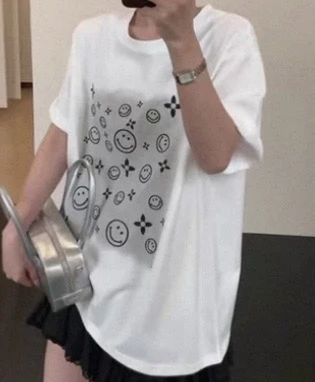 【公主屋现货】印花笑脸烫钻T恤8812