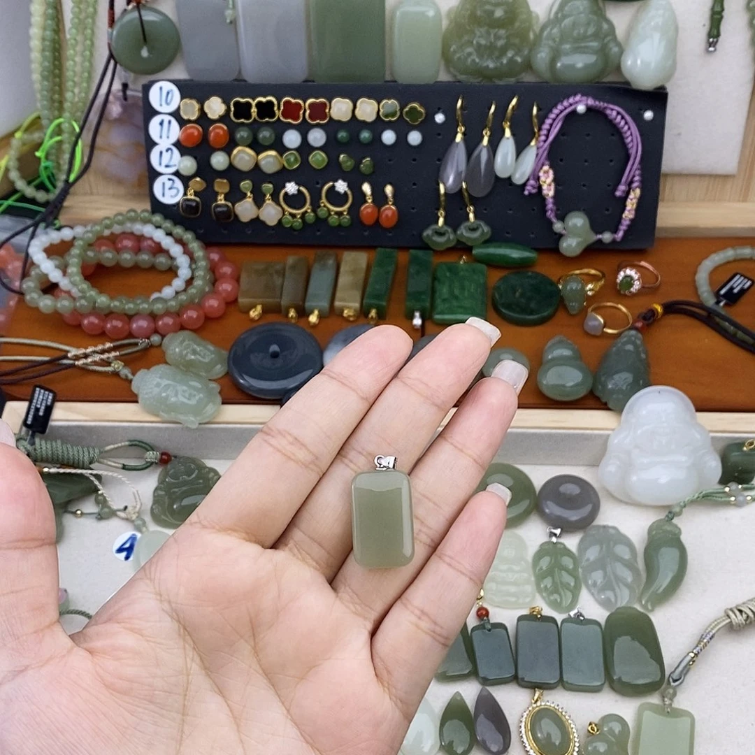 和田玉银S925镶嵌吊坠(不含链)