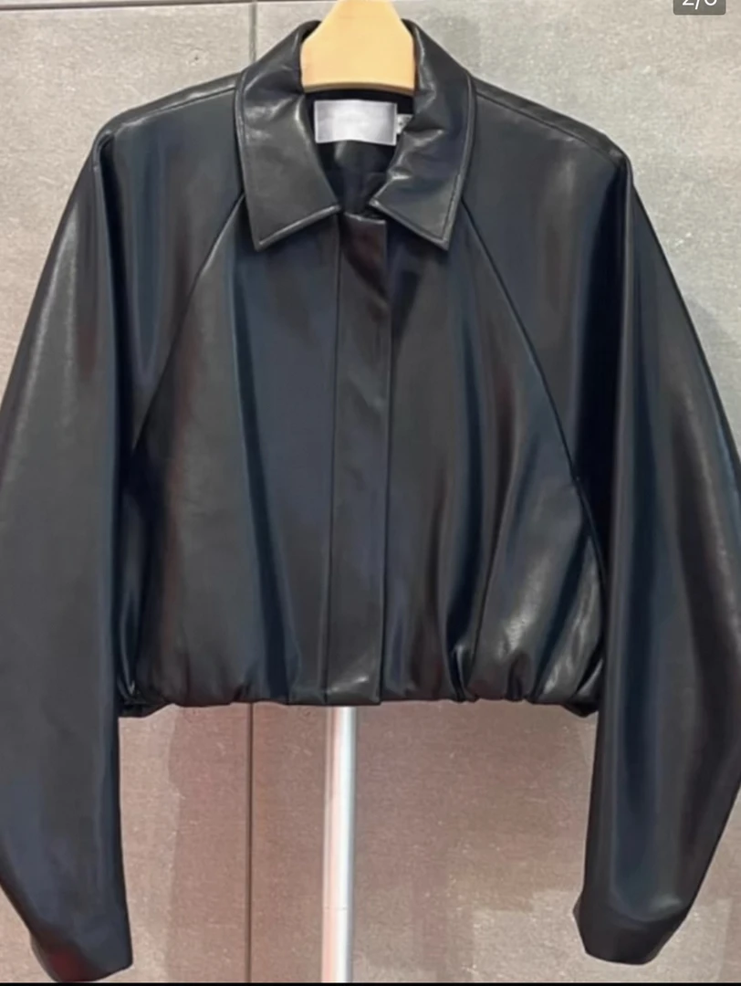 麦檬2025春款黑色皮衣