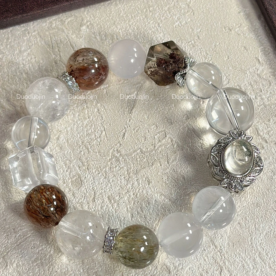 拍2件【霜露】天然水晶奶白晶幽灵手串拍一件默认发一半珠子