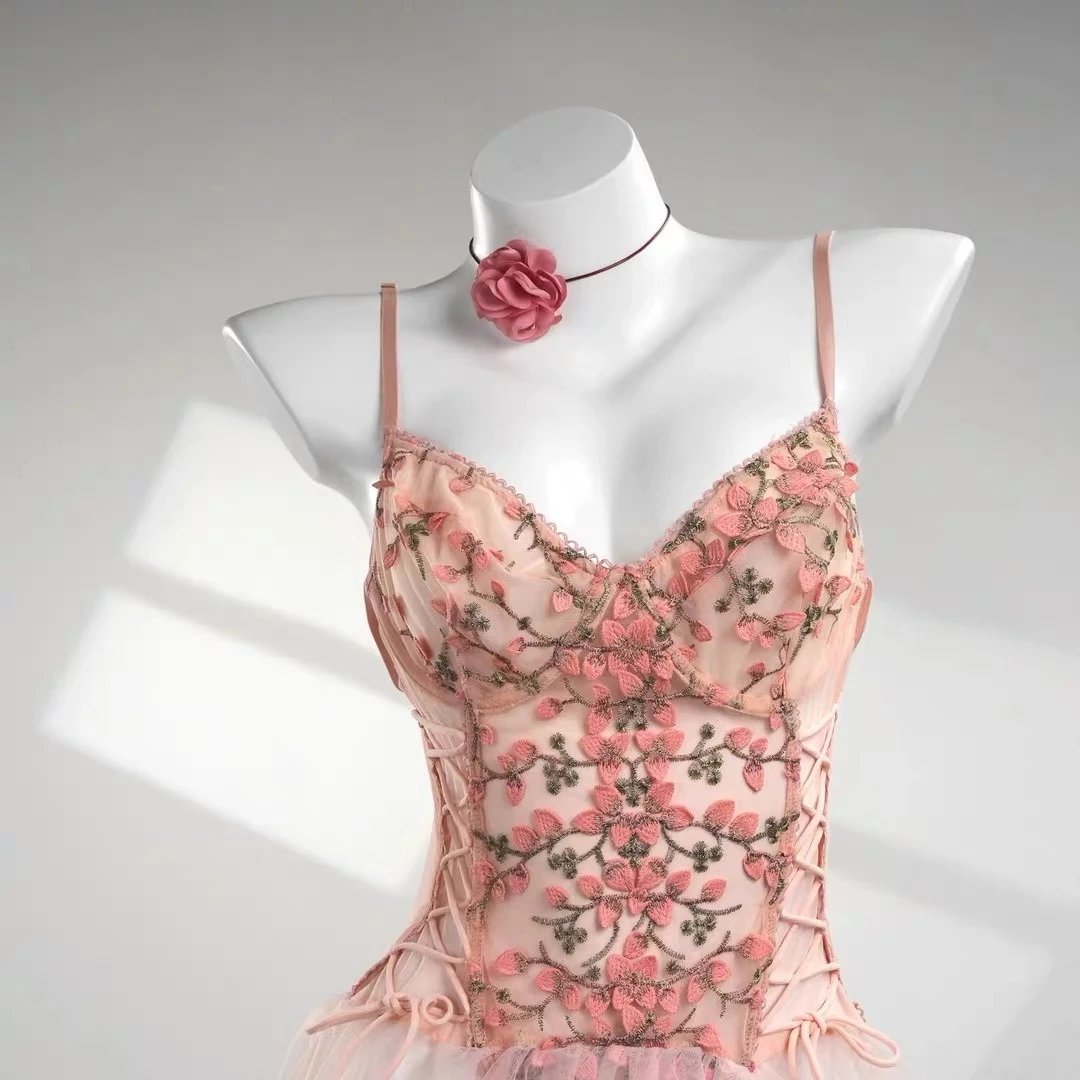 网面【俏皮宝贝】碎花睡裙纯欲连体束腰可调节性感吊带睡裙