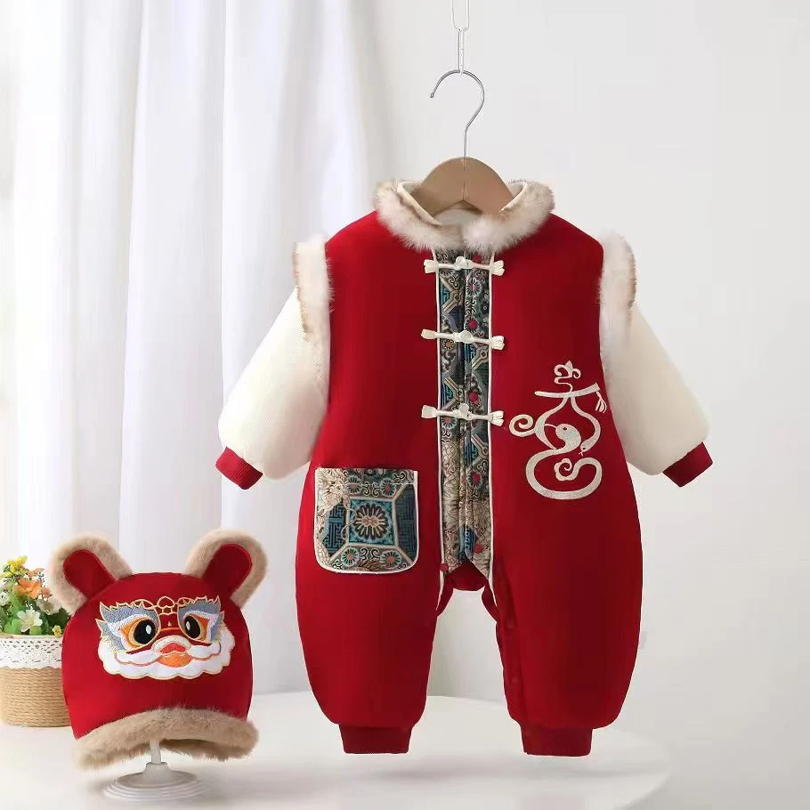 婴幼儿冬季连体加绒加棉喜庆拜年服