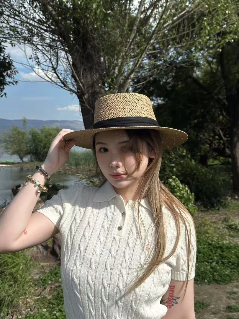 Vintage古着日系短袖针织衫女2025春季新款老钱风麻花POLO领圆领