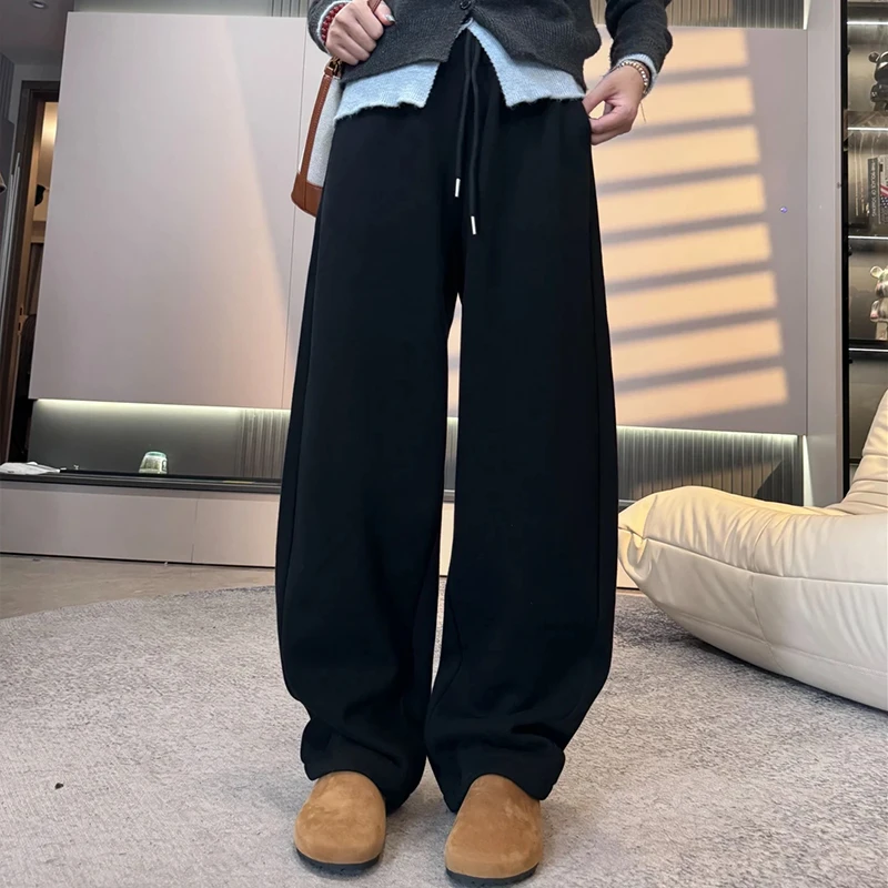 2025秋冬新款女款裤子米白弯刀裤宽松爆款显瘦加绒加厚阔腿休闲裤