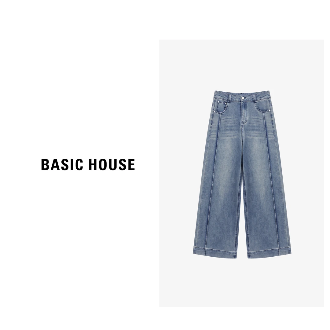 Basic House/百家好夏季洋气直筒显瘦宽松牛仔裤-B0625B58242