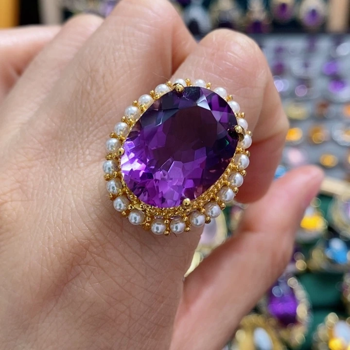 水晶戒指银S925镶嵌天然水晶戒指