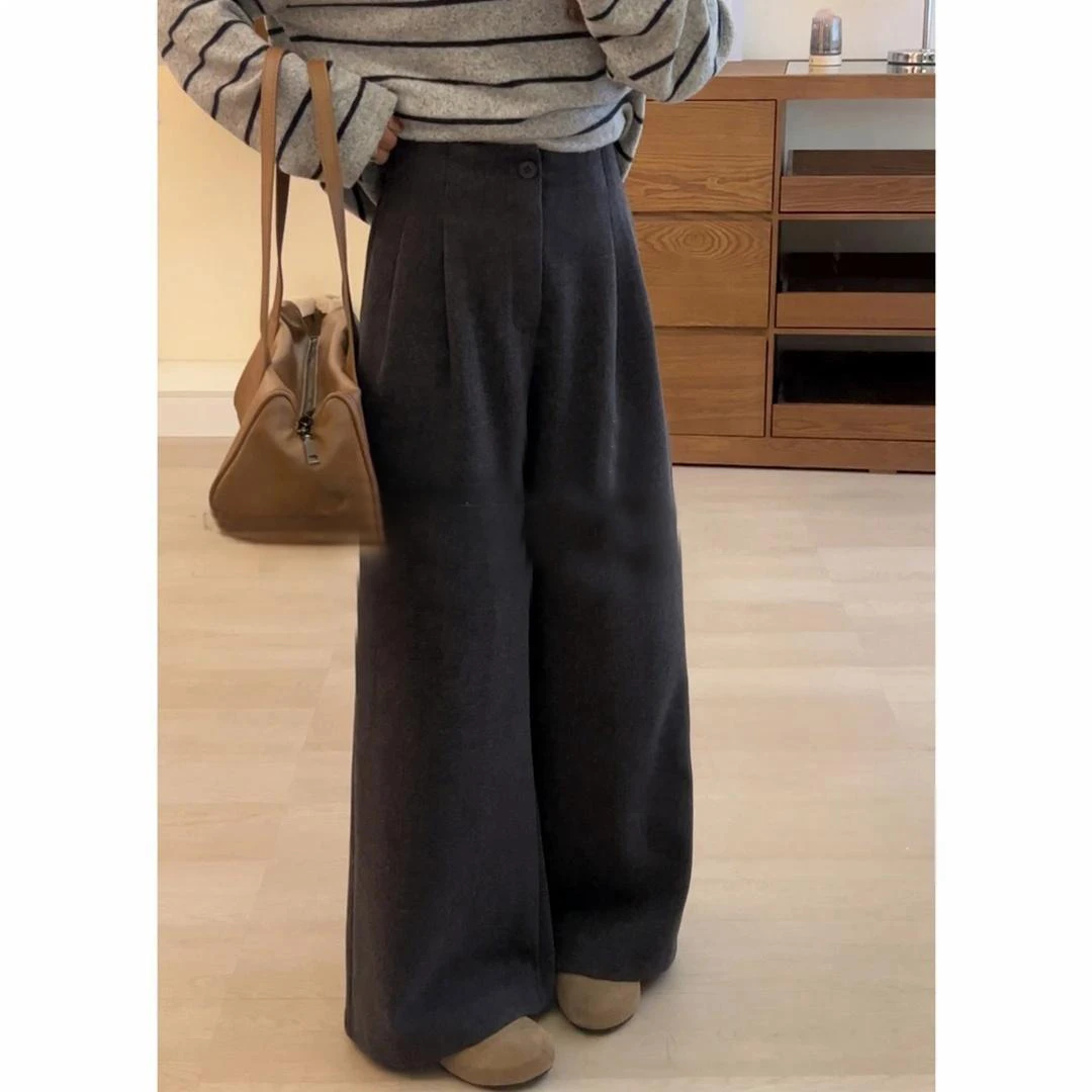 2025春季新款松弛慵懒风复古高腰休闲裤女气质百搭阔腿裤直筒长裤