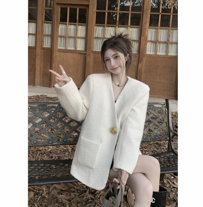 【初瑞雪】东大门气质高智姐姐圈圈毛尼外套宽2025冬季new 1086#