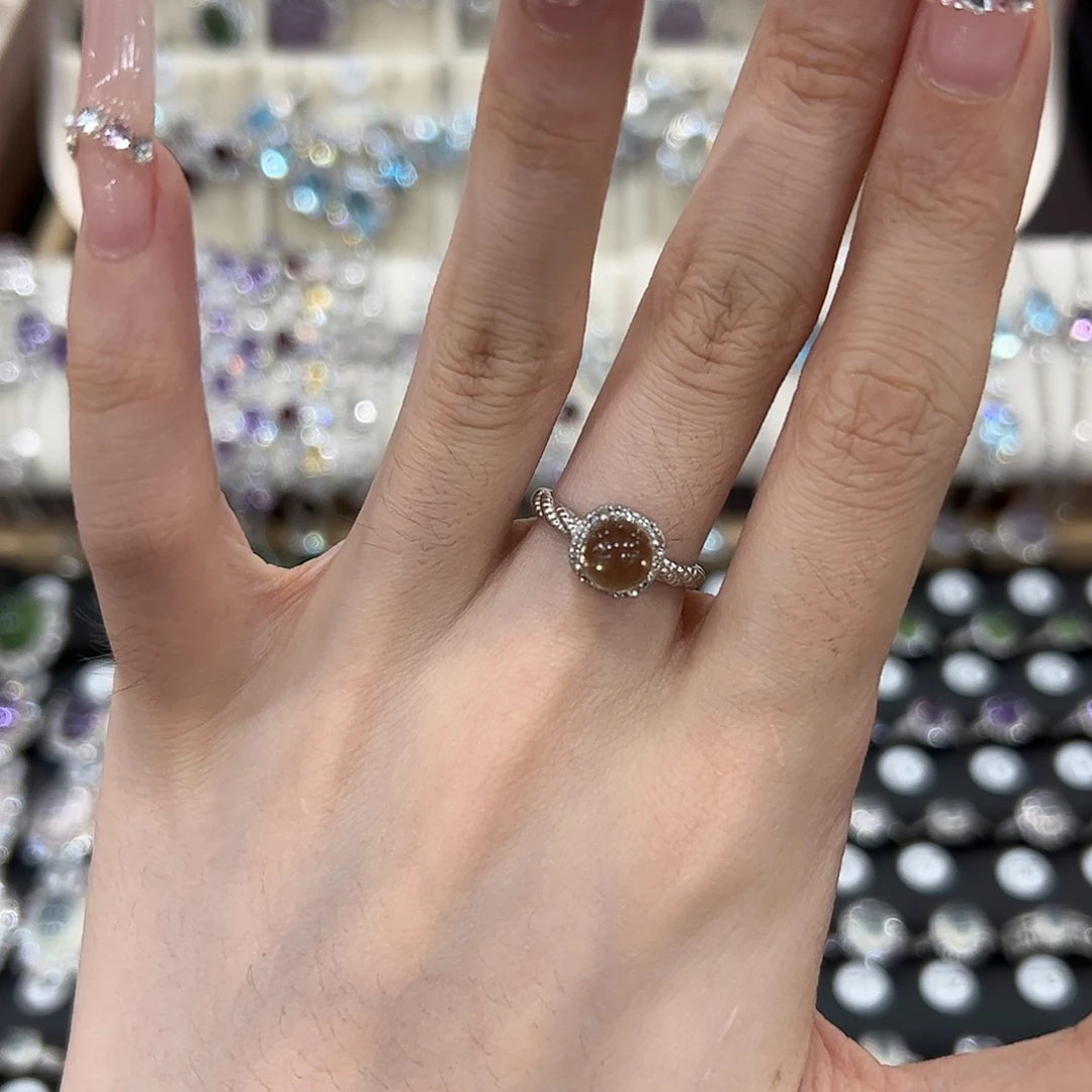 黄晶戒指银S925镶嵌