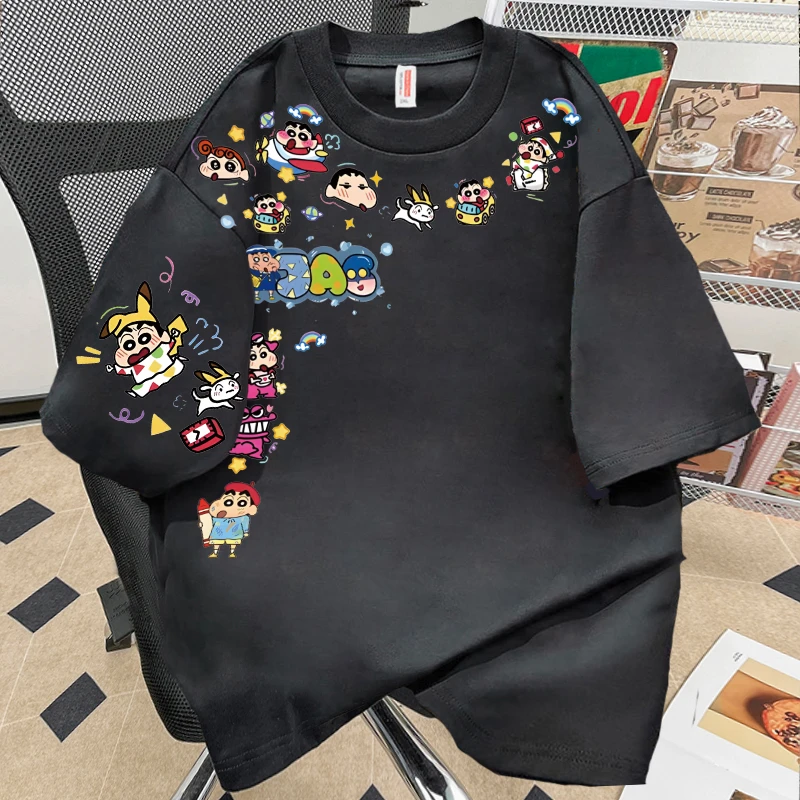 100%纯棉短袖t恤男女夏季爆款蜡笔小新设计感印花高级情侣上衣潮